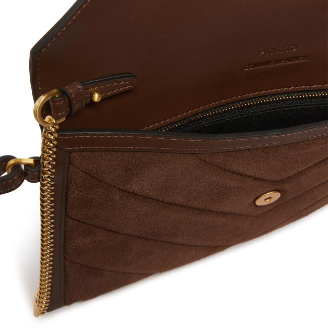 Pinko Pochette Flat Suede Marrone Castano Matt Gold - 4