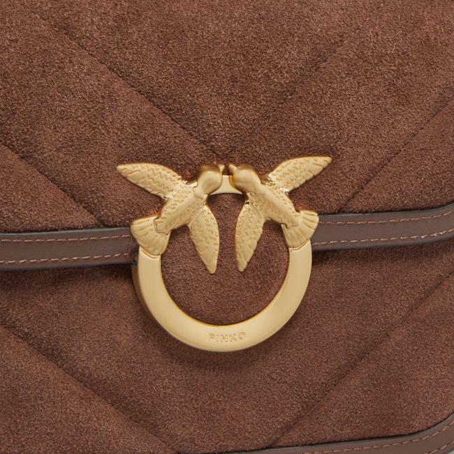 Pinko Borsa a bandoliera Love Box Small Suede Marrone Castano Matt Gold - 3