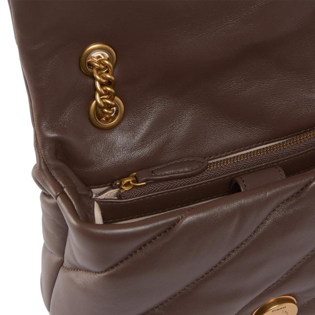 Pinko Love Puff Maxi Quilt Marrone Castano Antique Gold Mini Crossbody Bag - 4