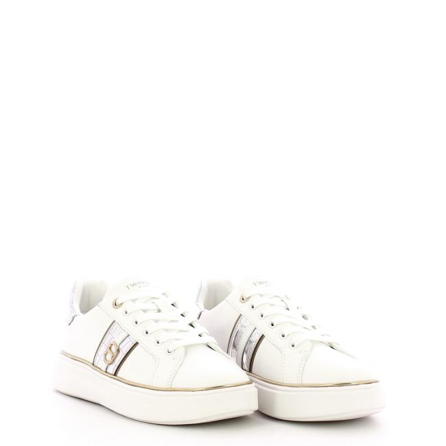 Twinset Sneakers in pelle Oval T Bic. Ottico Argento - 2