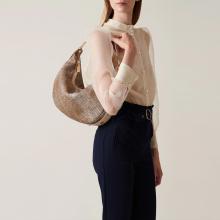 Borbonese Hobo Bag Oyster Medium in pelle Porridge - 5
