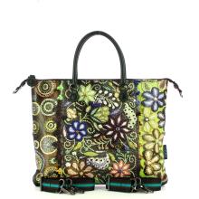 Gabs Borsa G3 Plus M Trip Pelle Bull Black Ricamo Verde Fiore - 4