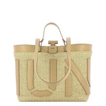 Iuntoo Shopping Sibilla Piccola Logo Raffia Naturale+Cammello - 1