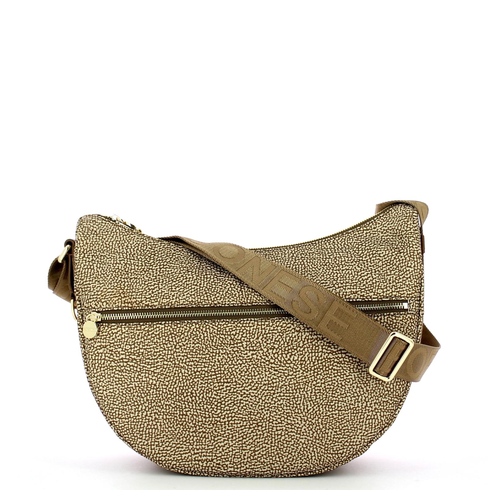 Borbonese Borsa Luna Bag Middle con taschino in Nylon Riciclato Beige Marrone - 1