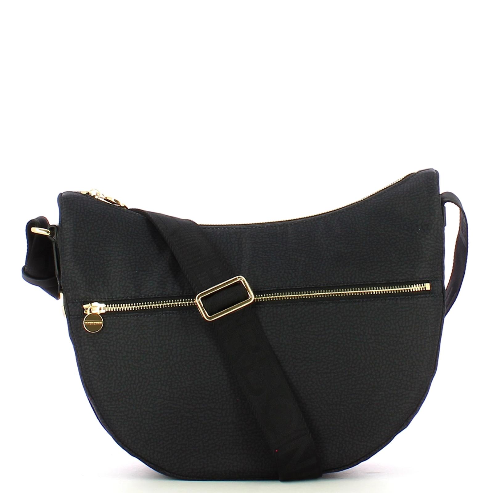 Borbonese Borsa Luna Bag Middle con taschino in Nylon Riciclato Dark Black - 1