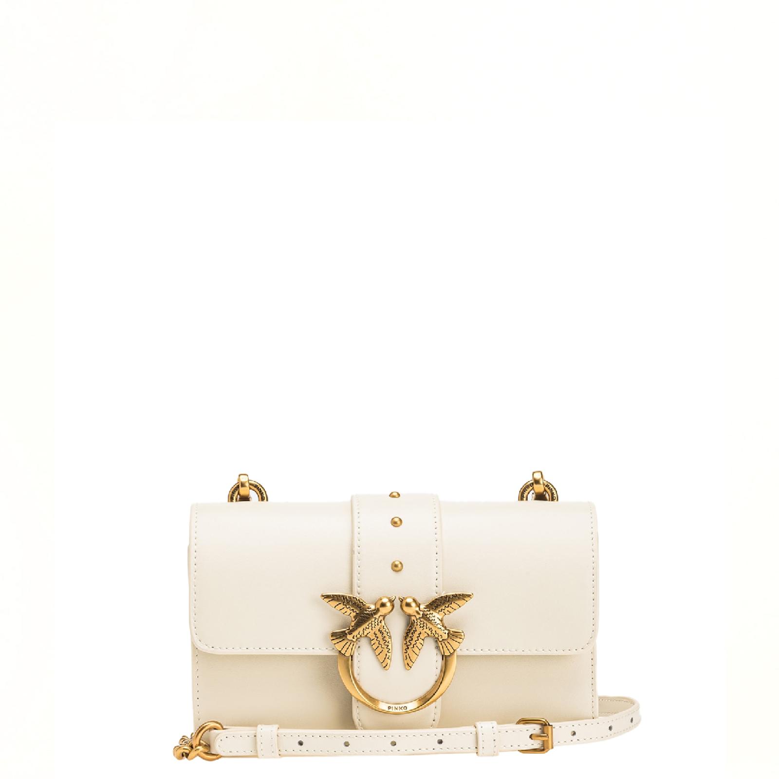 Pinko Mini Borsa a tracolla Love One Bianco Seta Antique Gold - 1