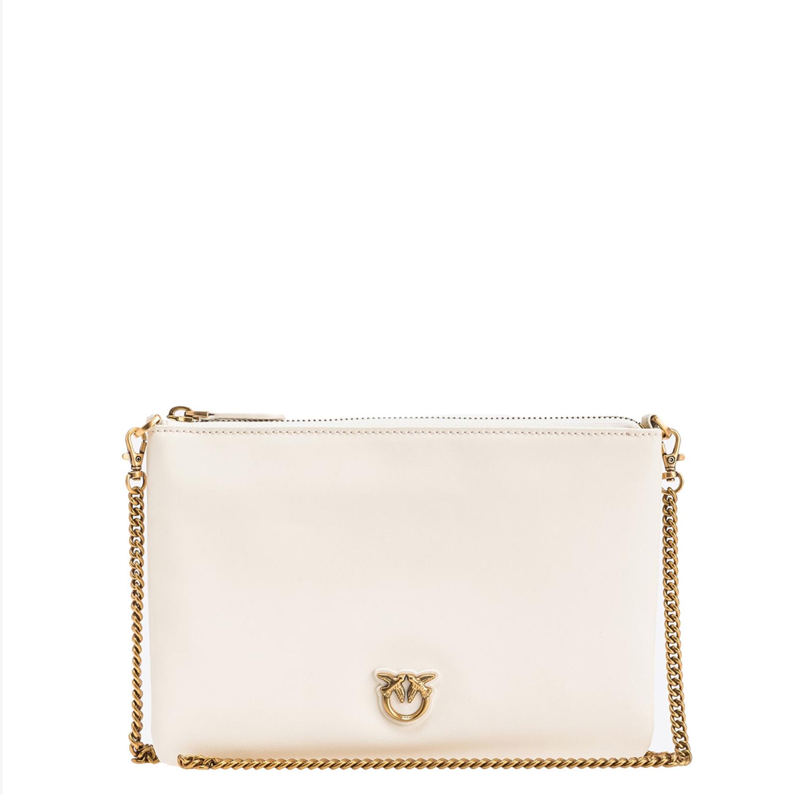 Pinko Pochette Flat Classic Bianco Seta Antique Gold - 1