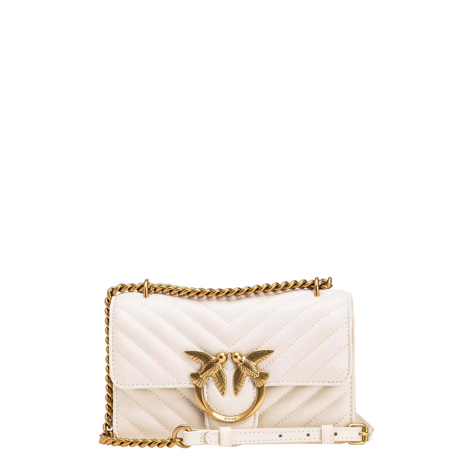 Pinko Mini Borsa a tracolla Love One Bianco Seta Antique Gold - 1