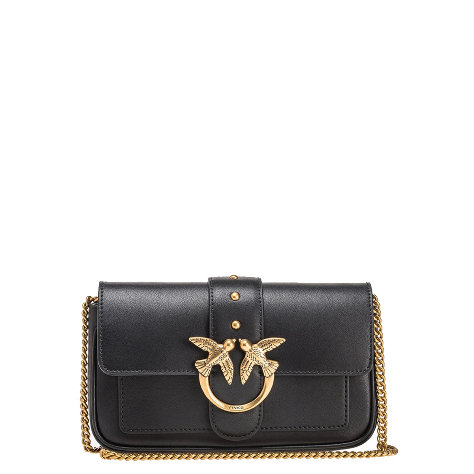 Pinko Mini borsa a tracolla Love One Simply Nero Antique Gold - 1