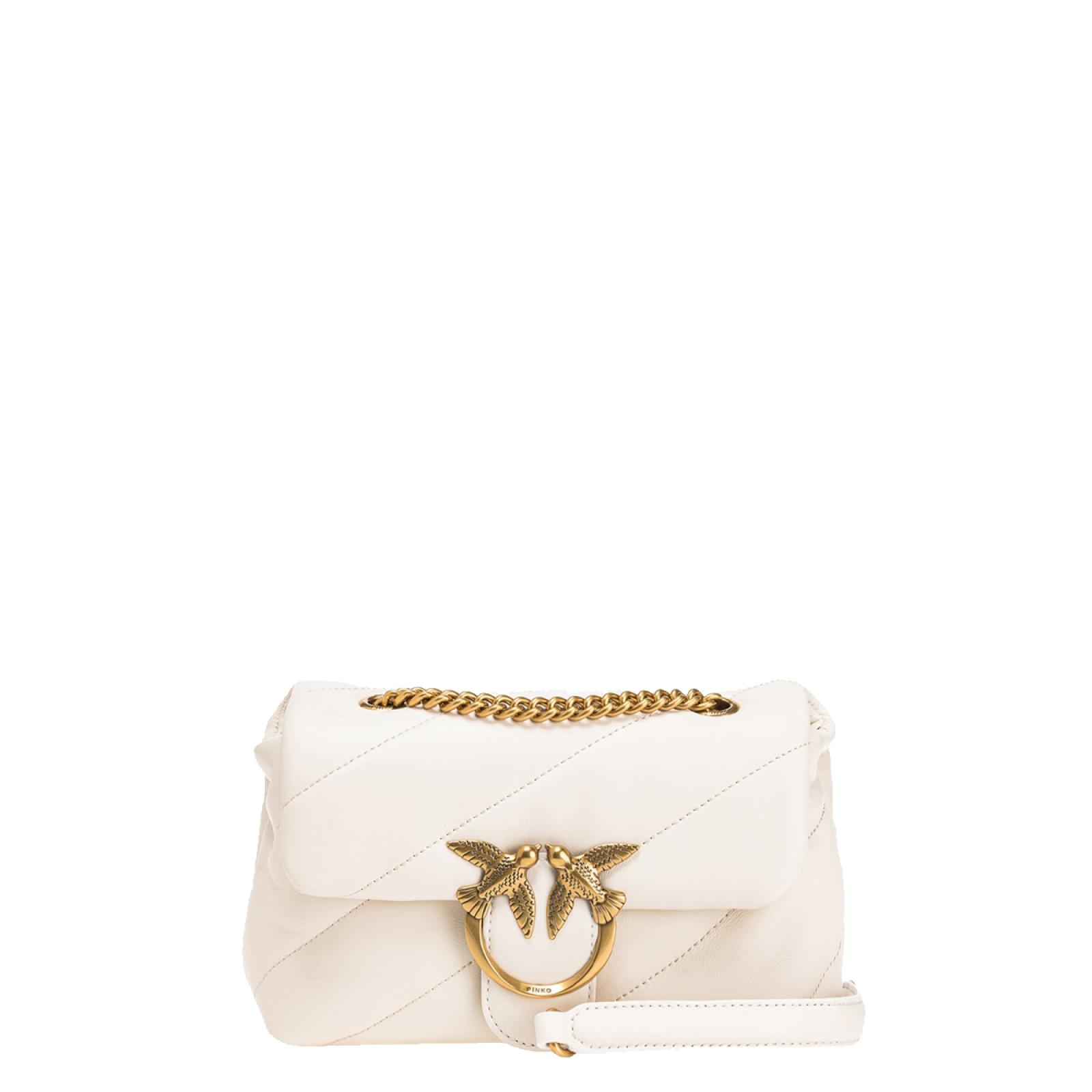 Pinko Mini Borsa a tracolla Love Puff Maxi Quilt Bianco Seta Antique Gold - 1