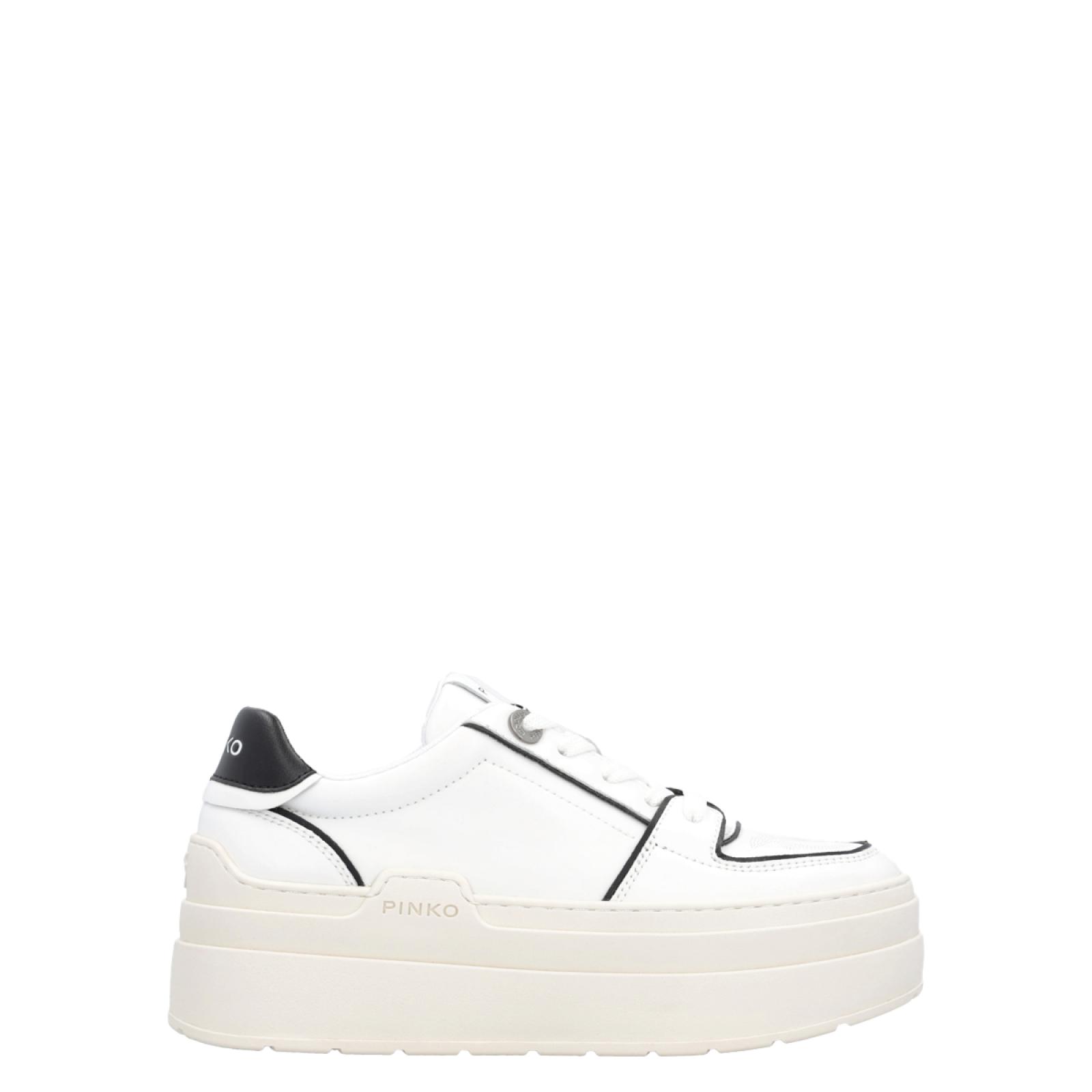 Pinko Sneakers Platform Greta in pelle Bianco Nero - 1