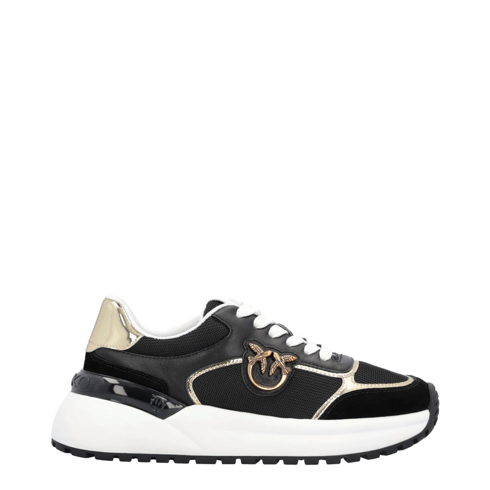 Pinko Sneakers Gem in pelle Nero Platino Bianco - 1