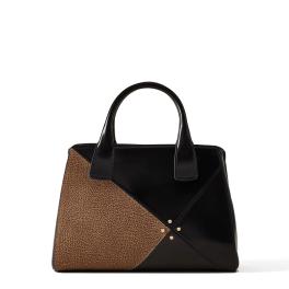 Borbonese Borsa a mano Quarter Medium in pelle Nero OP Naturale - 1