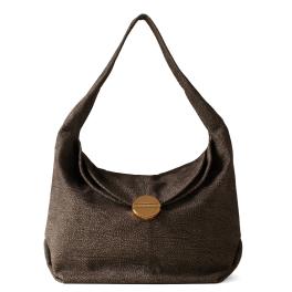 Borbonese Hobo Tweet Large in camoscio Clay Grey - 1